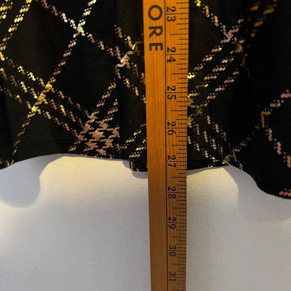 Laura Scott Skirt Black Gold Metallic Checkered A Line Pleated Pull On Womens - Picture 5 of 8